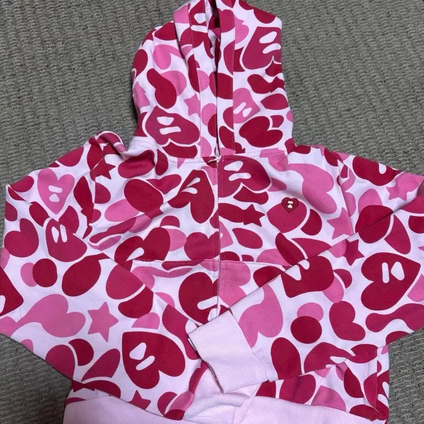 [BUNJANG] A Bathing Ape (BAPE) AP Crop Camo Hoodie Zip-up Pink / 베이프 에이피 크롭 카모 후드 집업 핑크