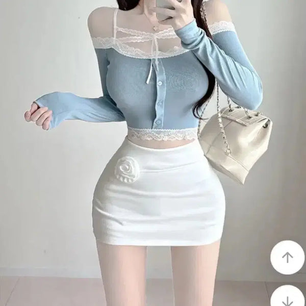 [BUNJANG] 3D Rose H-Line Mini Skirt White / [새상품] 입체 장미 플라워 H라인 미니스커트 / 화이트 치마