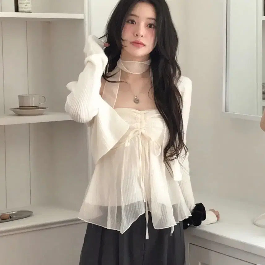 [BUNJANG] Cloud Emotion Chiffon Shirring Blouse Ivory / 쉬폰 셔링 아이보리 블라우스