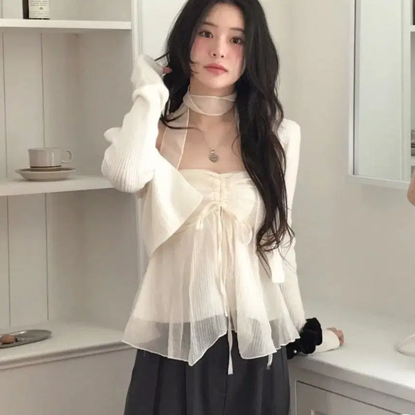 [BUNJANG] Cloud Emotion Chiffon Shirring Blouse Ivory / 쉬폰 셔링 아이보리 블라우스