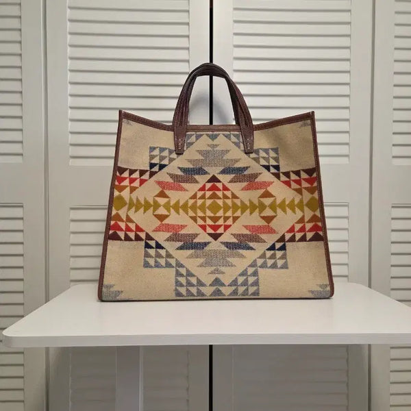 [BUNJANG] Pendleton x A Vacation Native Pattern Leather Lined Tote Bag / 펜들턴 네이티브 토트백 어 베케이션 A Vacation