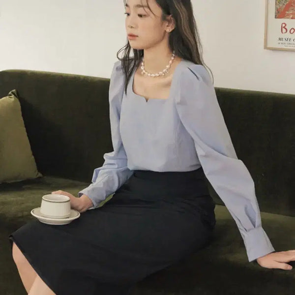 [BUNJANG] Flooum Rose Vine Blouse Blue Size 1 / 플로움 로즈바인 블라우스 블루 1사이즈