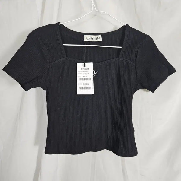 [BUNJANG] Delicent Ribbed Heart Neck Short Sleeve Top (New) / 델리센트 하트넥 골지반팔(새상품)