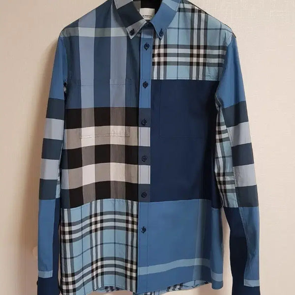[BUNJANG] Burberry Blue Patchwork Shirt (Size M) / 버버리 블루 패치워크 셔츠(M사이즈)