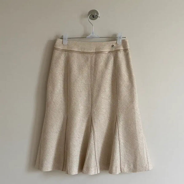 [BUNJANG] Courreges Logo Beige Midi Flare Skirt / 꾸레쥬 로고 베이지 미디 플레어 스커트
