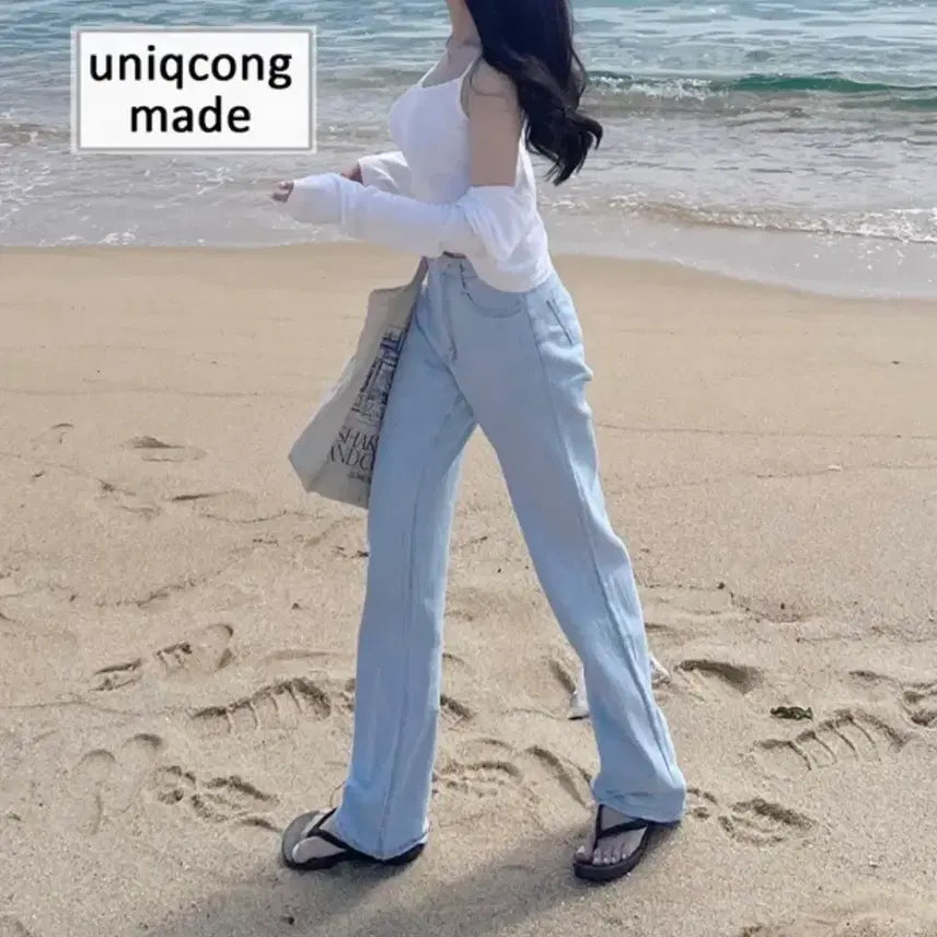 [BUNJANG] Unicon Summer Light Wash Wide Denim Long Pants / [실사있음] 유니콩 후들후들 얇은 썸머 연청 와이드 데님 여름 청바지 롱팬츠