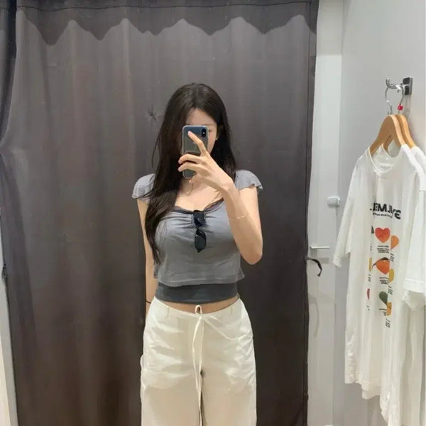 [BUNJANG] ONT Layered T-Shirt Set Charcoal / [새상품] 온트 레이어드티 세트 차콜