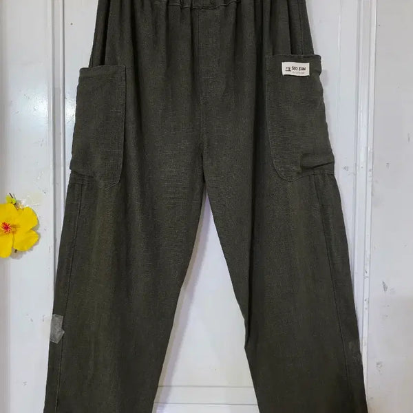 [BUNJANG] Linen Blend Baggy Trousers / 여름  시원한 고급스러운 디자인이쁜  마 린넨 밴딩  베기통바지