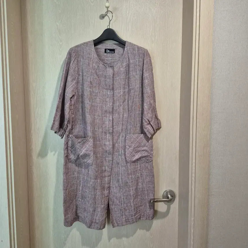 [BUNJANG] Einfach Collarless Check Long Jacket Size 77 / Einfach 카라리스 체크 롱 자켓사이즈77