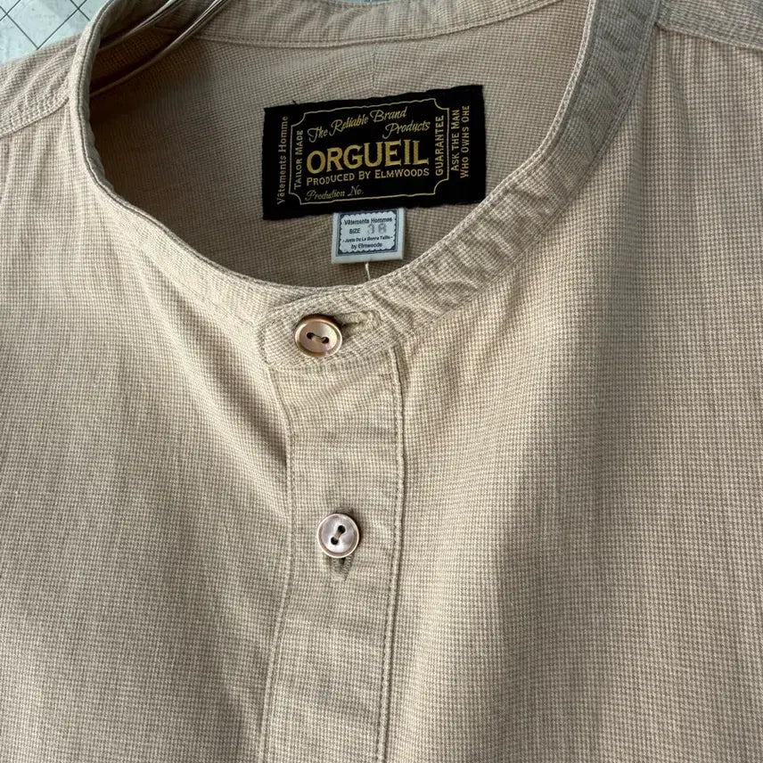 [BUNJANG] ORGUEIL Band Collar Micro Check Cotton Shirt / ORGUEIL Band Collar Check Shirt