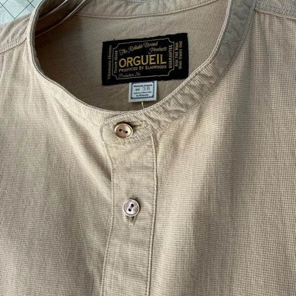 [BUNJANG] ORGUEIL Band Collar Micro Check Cotton Shirt / ORGUEIL Band Collar Check Shirt