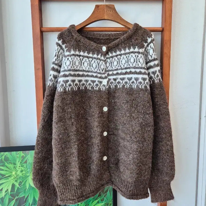 [BUNJANG] Round Pattern Cardigan Brown / (새상품) 라운드 패턴 가디건 브라운