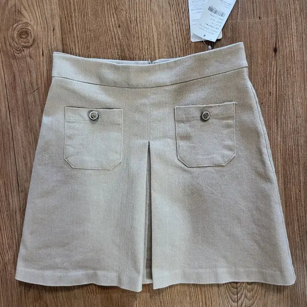 [BUNJANG] Beige Pleated Midi Skirt with Pockets / 구매가 55900원)베이지색 플리츠 스커트 28 택달린새제품