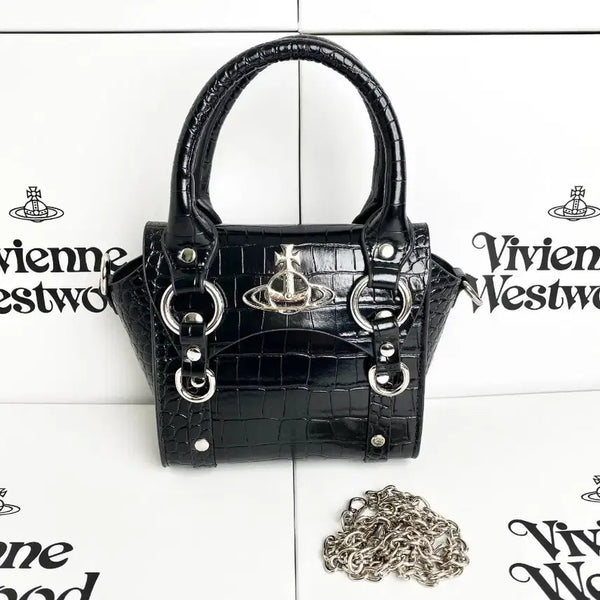 [BUNJANG] Vivienne Westwood Crocodile Embossed Mini Handbag with Crossbody Chain / 비비안웨스트우드 크록 미니 핸드백 자가용 정품 크로스체인 포함