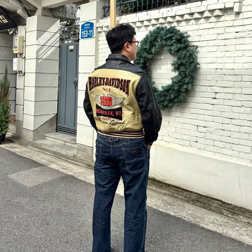 [BUNJANG] 90's Harley Davidson Leather Stadium Jacket / 90's 할리 데이비슨 레더 스타디움 자켓