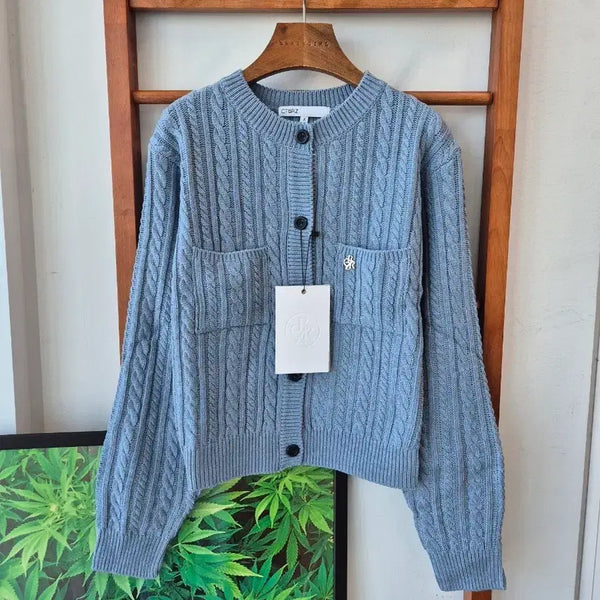 [BUNJANG] Citybreeze Cable Knit Cardigan Sky Blue / (새상품)시티브리즈 케이블 니트 가디건 하늘색