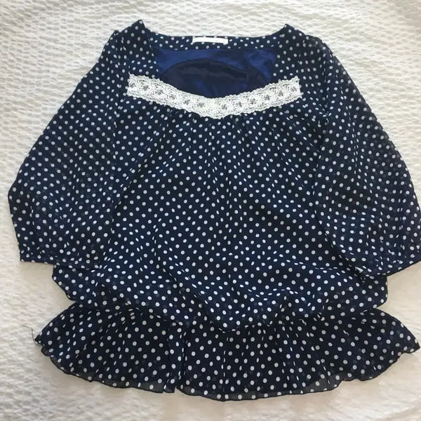 [BUNJANG] Vintage Navy Polka Dot Blouse / 일본빈티지 네이비 도트 블라우스 모리걸하구미모리노가토스윙잉서울코코모리