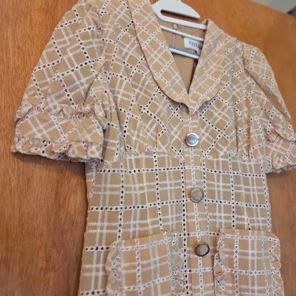 [BUNJANG] Fayewoo Check Pattern Lace Detail Long Dress / 페이우 원피스 최저가