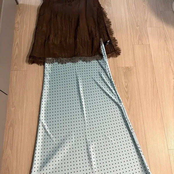 [BUNJANG] Zara Satin Dot Skirt and Lace Cami Set / 자라 레이스슬립나시 새틴도트스커트 코디세트