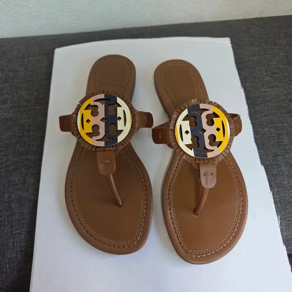 [BUNJANG] Tory Burch Miller Multicolor Logo Leather Sandals (235mm) / 토리버치 235mm 멀티컬러 로고 가죽 샌들 쪼리 235