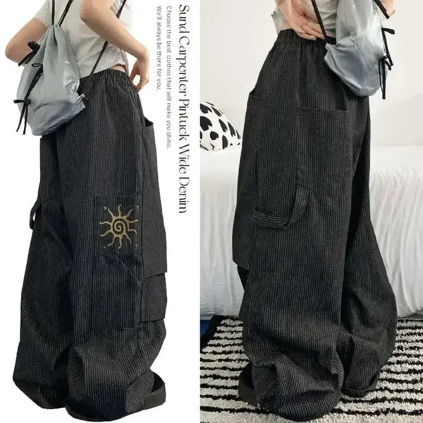 [BUNJANG] Maxi Balloon Fit Pleated Wide Denim Pants (Black) / [ 새상품 ] 에이블리 맥시벌룬핏 무릎핀턱 썬나염 밴딩 와이드데님팬츠  썬드카펜더핀턱와이드데님 블랙