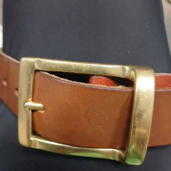 [BUNJANG] Leather Belt with Gold Buckle (39-inch) / 가죽 벨트 금장 버클 39인찌