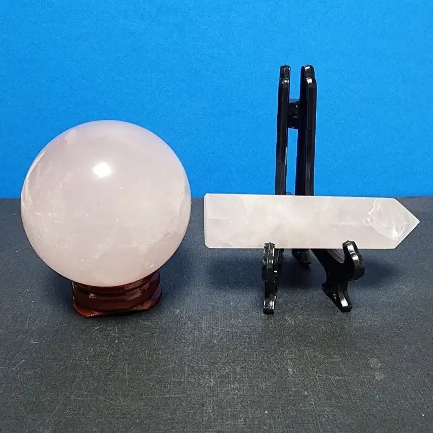 [BUNJANG] Rose Quartz Crystal Ball & Obelisk Set with Stand / 로즈쿼츠 원석 볼+오벨리스크 세트+받침대