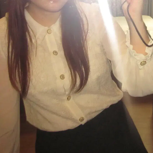 [BUNJANG] Lizlisa Chiffon Long Sleeve Blouse / 리즈리사 쉬폰 긴팔 블라우스