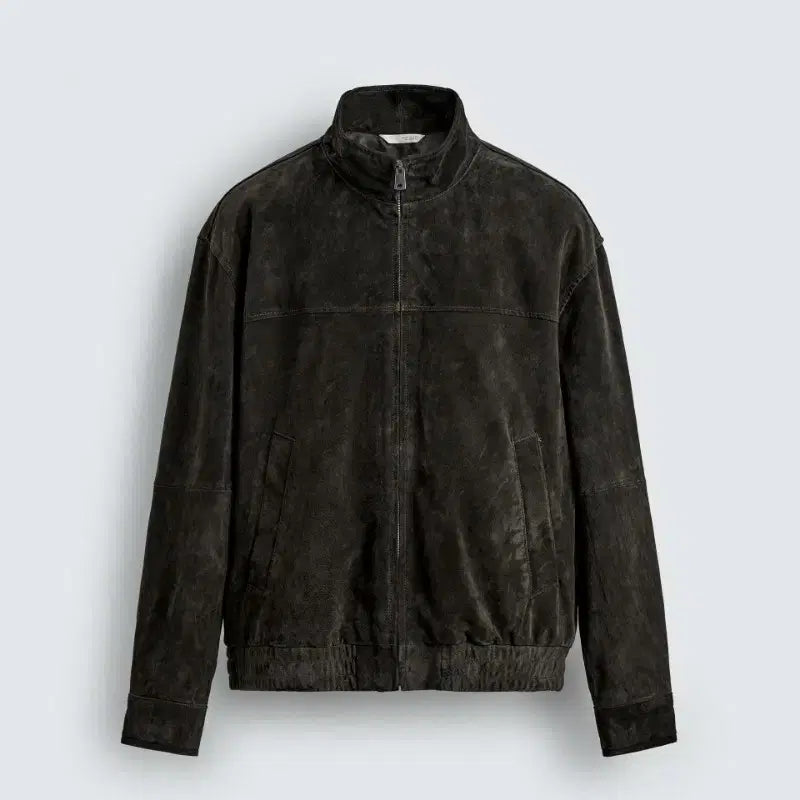[BUNJANG] Zara Pigskin Suede Leather Jacket Dark Bottle XL / 자라 돈피 레더 스웨이드 가죽 자켓 (XL)