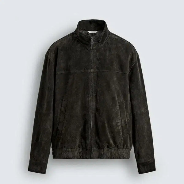 [BUNJANG] Zara Pigskin Suede Leather Jacket Dark Bottle XL / 자라 돈피 레더 스웨이드 가죽 자켓 (XL)