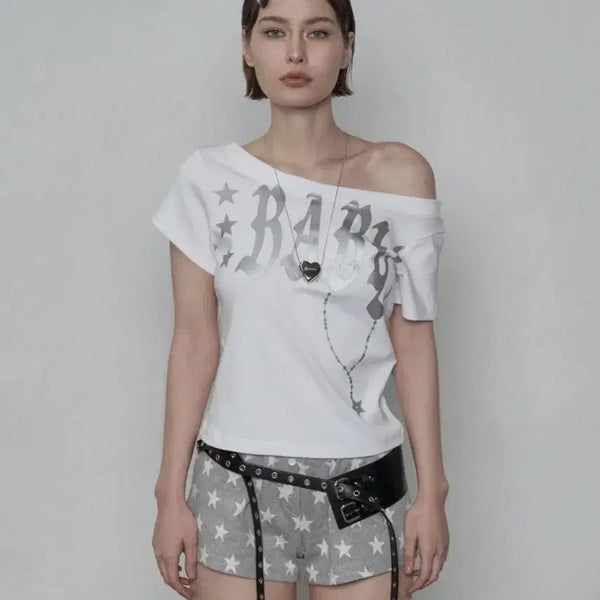 [BUNJANG] Set Up EX One-Shoulder Short-Sleeved Top / 셋업이엑스이 원숄더 반팔