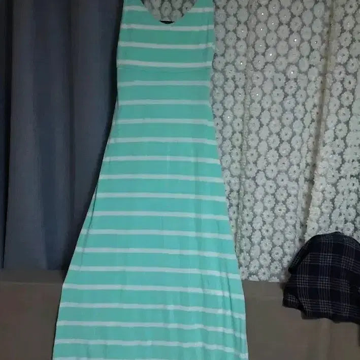 [BUNJANG] Forever 21 Mint Stripe Long Dress / 포에버 21 민트 스트라이프 롱 원피스