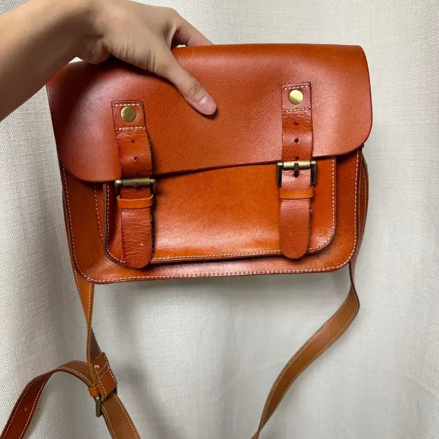[BUNJANG] Full Grain Leather Satchel Bag Brown / 통가죽 사첼백 브라운