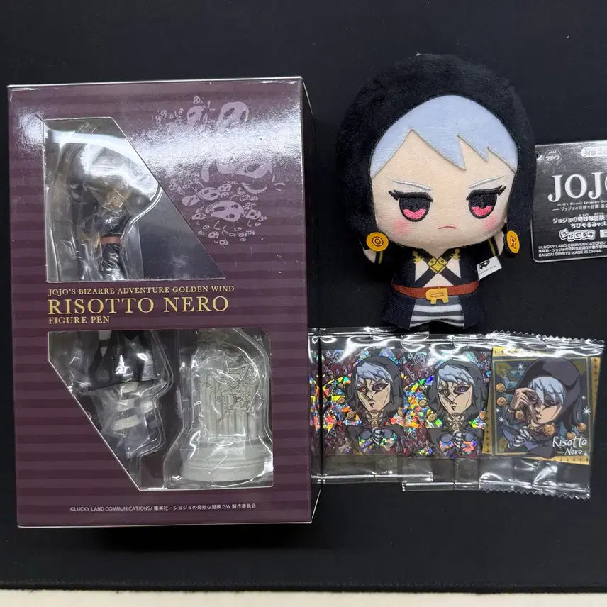 [BUNJANG] JoJo's Bizarre Adventure Risotto Nero Chibi Plush & Wafer Seal Bundle Set / 죠죠 죠죠의 기묘한 모험 리조토 일괄 펜 피규어 치비누이 누이 웨하스씰 암살팀 5부