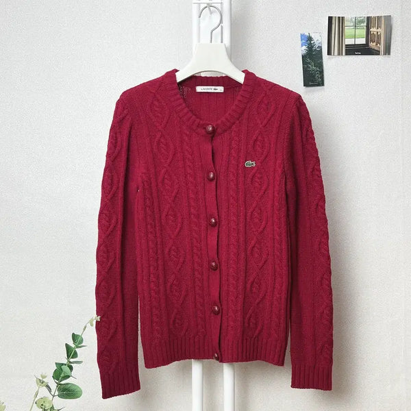 [BUNJANG] Lacoste Women's Cable Round Cardigan / 라코스테 여성 케이블 라운드 가디건 90