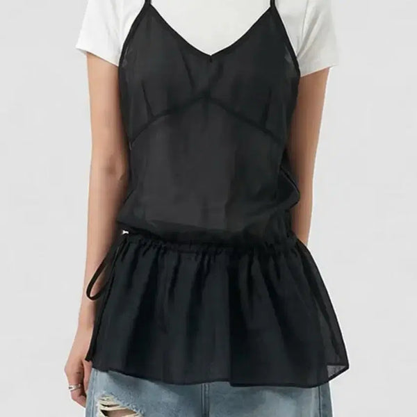 [BUNJANG] Onyui Chiffon Layered See-through Bustier Dress / [ 새상품 ] 에이블리 오뉴이 쉬폰 레이어드 시스루 뷔스티에 원피스
