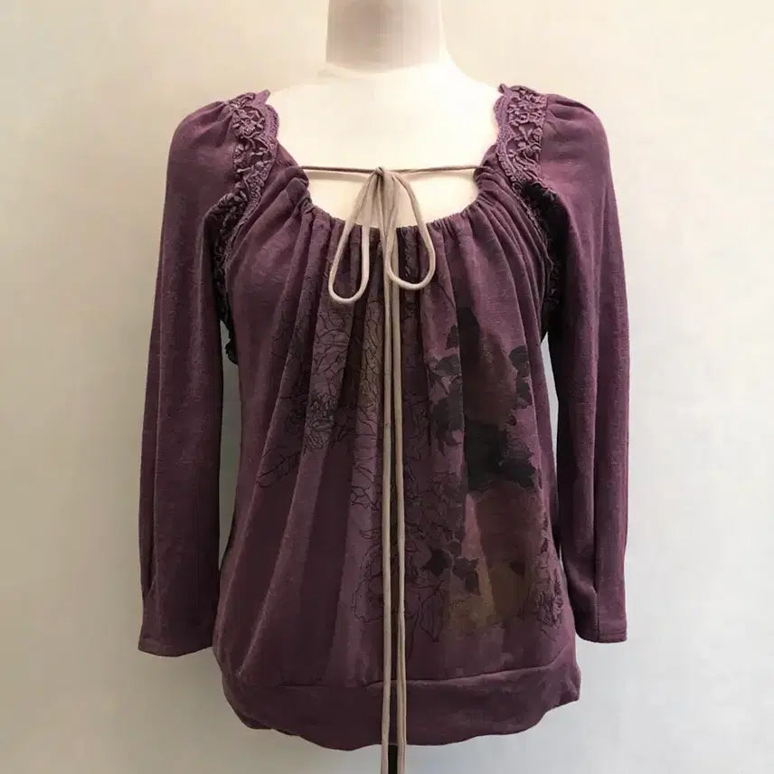 [BUNJANG] Vintage Y2K Purple Lace String Shirring Top / 빈티지 y2k 레이스 스트링 퍼플 셔링 탑