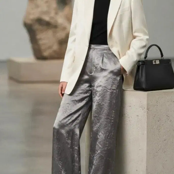 [BUNJANG] Massimo Dutti Satin Crinkle Wide Leg Pants (Size 34/XS-S) / 새상품 마시모두띠 새틴 크링클 와이드 슬랙스 팬츠 바지 (34/XS-S) 44 55초 24~25