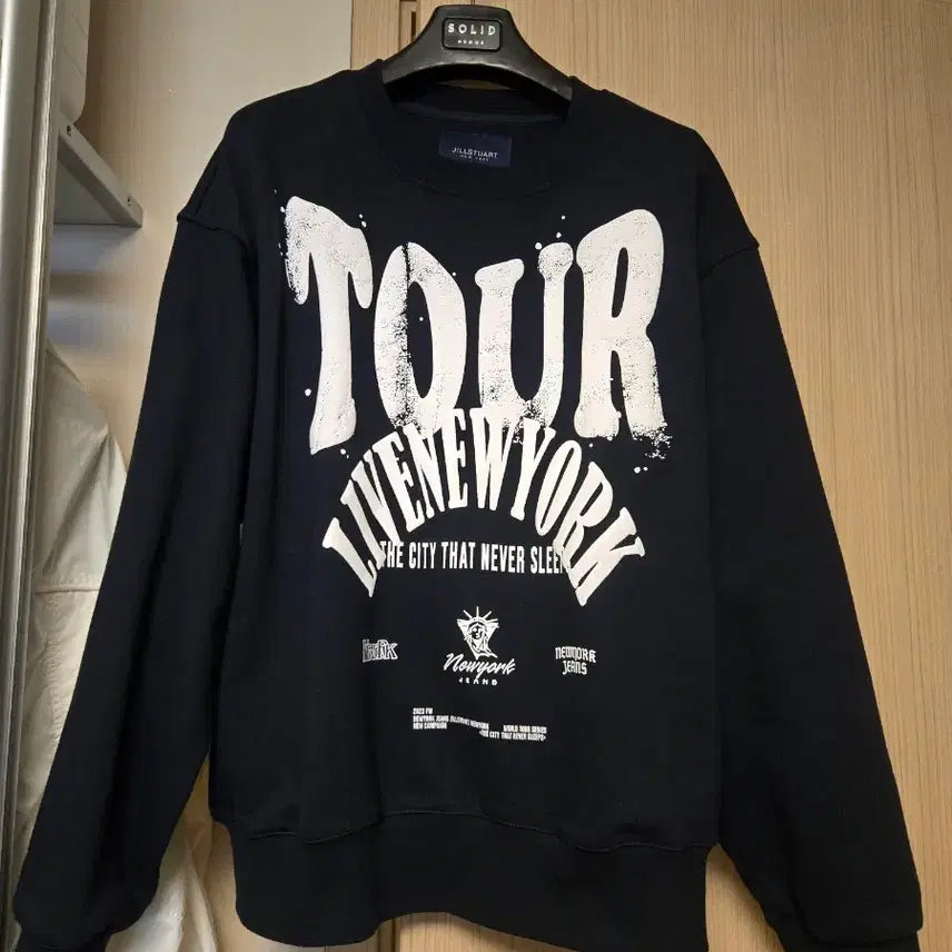 [BUNJANG] Jill Stuart New York Navy Semi-Oversized Fit Printing Sweatshirt / (100) 질스튜어트 뉴욕 네이비 세미오버핏 프린팅 맨투맨 긴팔 티셔츠