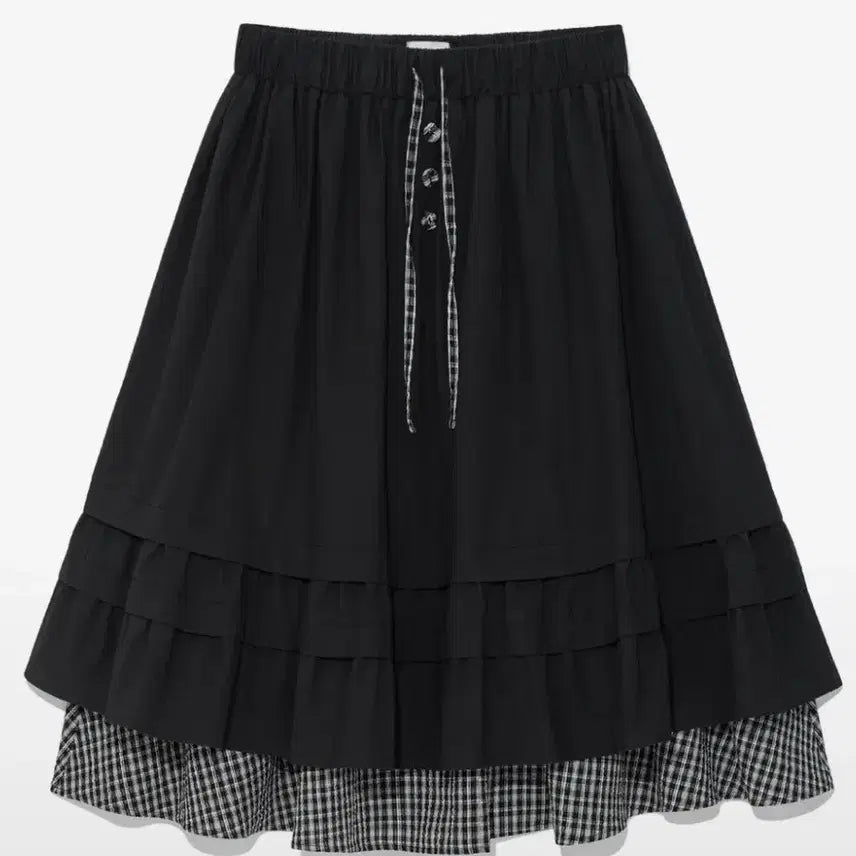 [BUNJANG] The Coldest Moment Check Pintuck Layered Skirt Black / 체크 핀턱 레이어드 스커트 블랙 더콜디스트모먼트