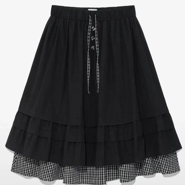 [BUNJANG] The Coldest Moment Check Pintuck Layered Skirt Black / 체크 핀턱 레이어드 스커트 블랙 더콜디스트모먼트