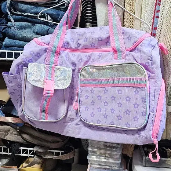 [BUNJANG] Purple Star Print Gym Sack Bag / 보라색 별무늬 짐색 가방