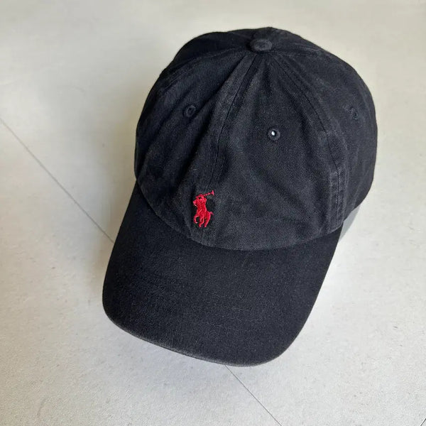 [BUNJANG] Polo Ralph Lauren Black Red Pony Ball Cap / 폴로 랄프로렌 블랙 레드포니 볼캡 모자 QR인증