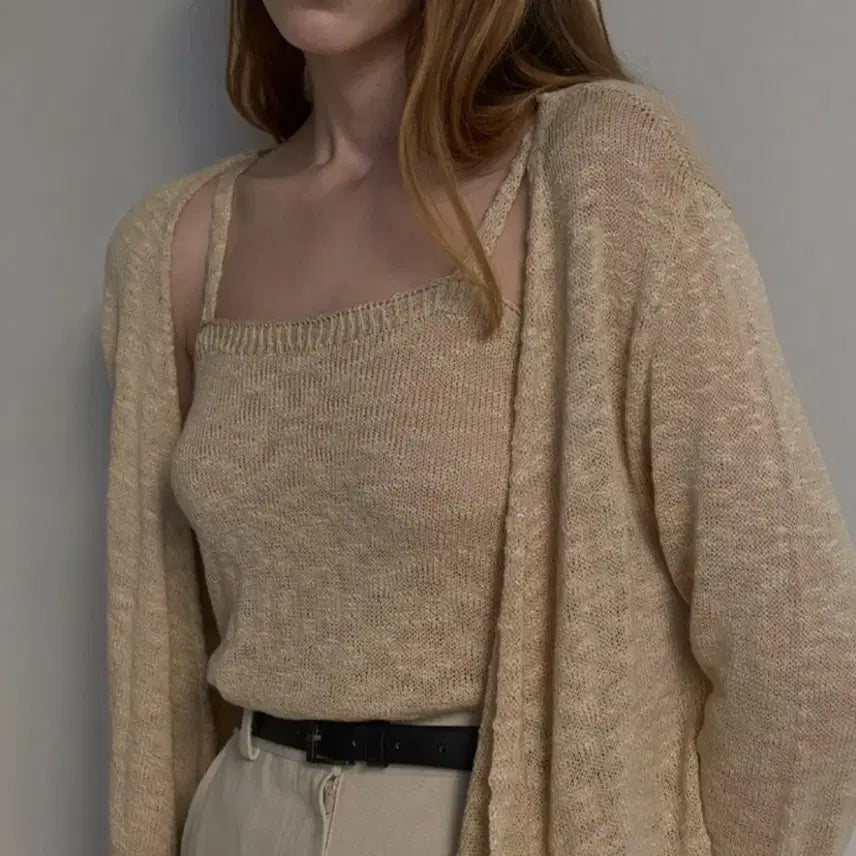[BUNJANG] Amour Murr Liz Wrap Cardigan + Sleeveless Set Beige / 아무르 무아르 리즈 랩 가디건 + 나시 세트 베이지