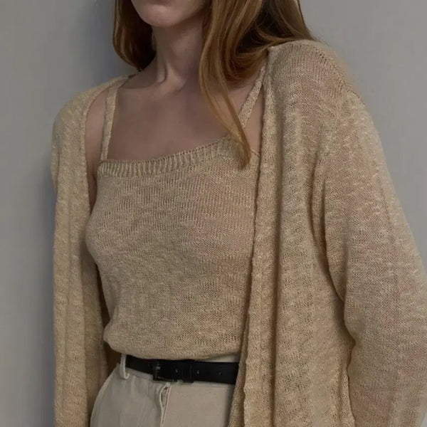 [BUNJANG] Amour Murr Liz Wrap Cardigan + Sleeveless Set Beige / 아무르 무아르 리즈 랩 가디건 + 나시 세트 베이지