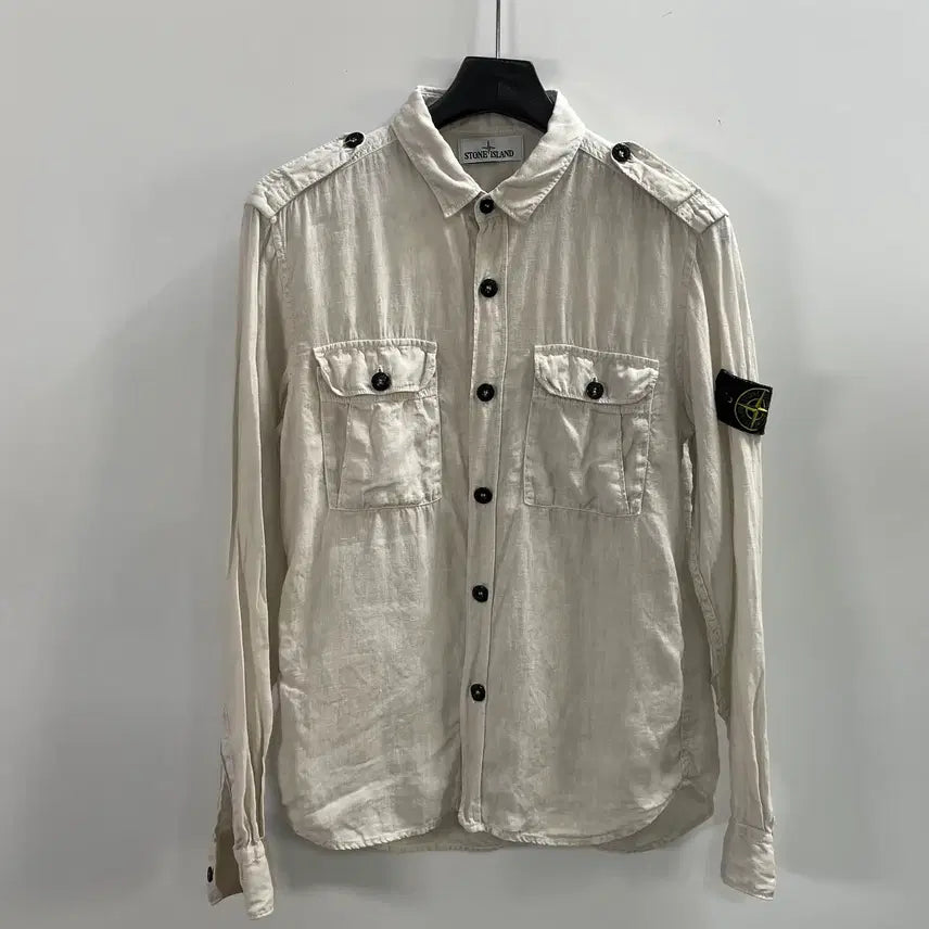 [BUNJANG] Stone Island Badge Linen Shirt / 스톤아일랜드 와펜 린넨 셔츠 (on.1825)