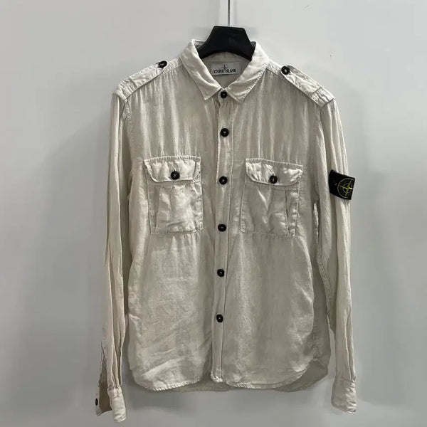 [BUNJANG] Stone Island Badge Linen Shirt / 스톤아일랜드 와펜 린넨 셔츠 (on.1825)