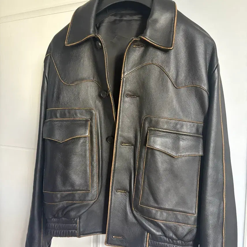 [BUNJANG] Stu Curved Leather Jacket / Stu 커브드 레더 자켓