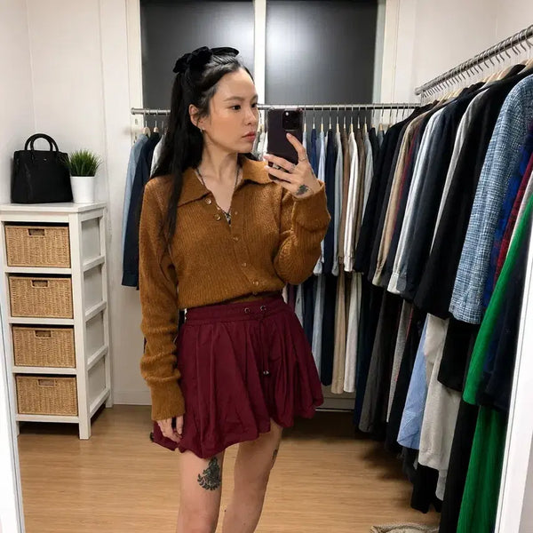 [BUNJANG] ihr Deep Button Collar Knit Camel / ihr (아이에이치알)딥 버튼 카라 니트 캬멜 F