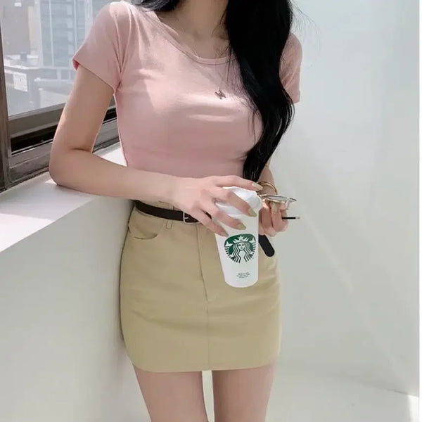 [BUNJANG] Ably "Cheesy Sticky" Short Sleeve T-Shirt (Pastel Pink) / 에이블리 치즈 쫀득 반팔 티셔츠 연핑크
